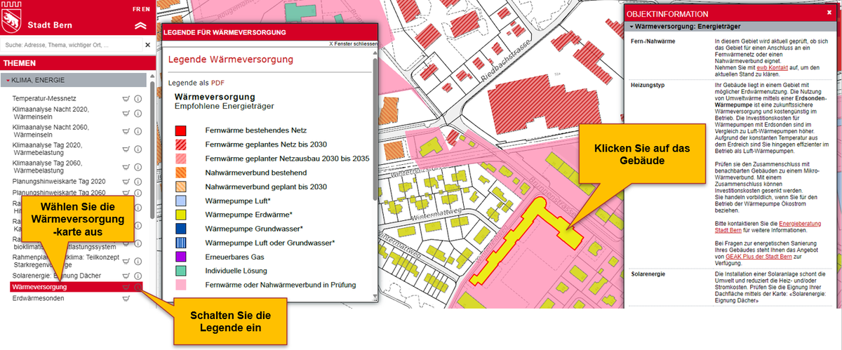 Bild von der Wärmeversorgungskarte mit Legende